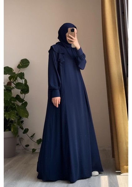 Omuzu Fırfırlı Elbise-Lacivert fiyatları