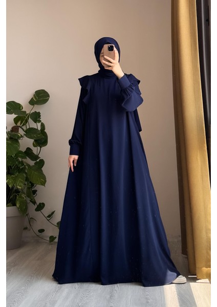 Omuzu Fırfırlı Elbise-Lacivert modelleri