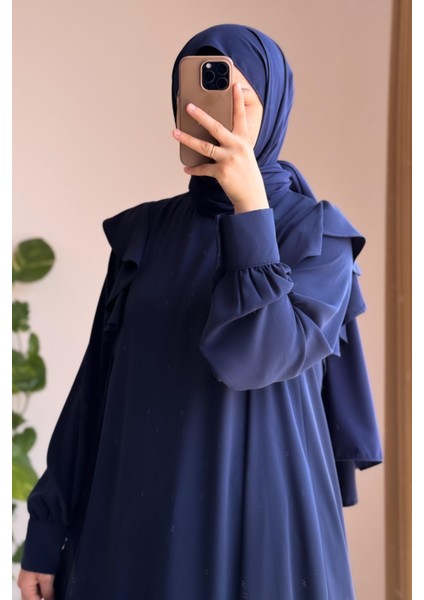 Omuzu Fırfırlı Elbise-Lacivert fırsatları