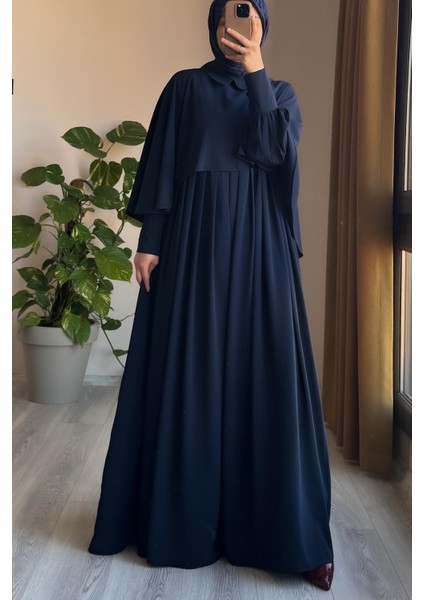 Pelerinli Elbise-Lacivert