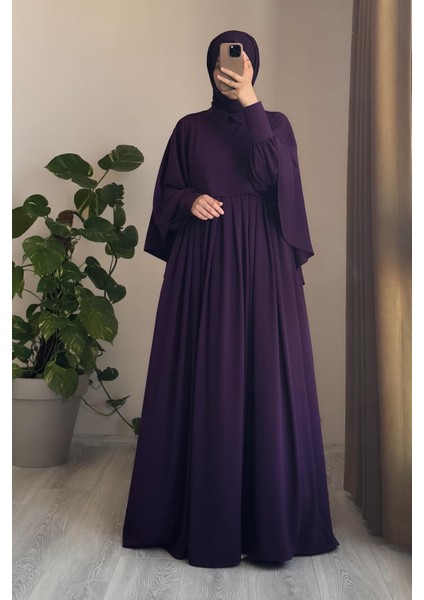 Pelerinli Elbise-Mürdüm