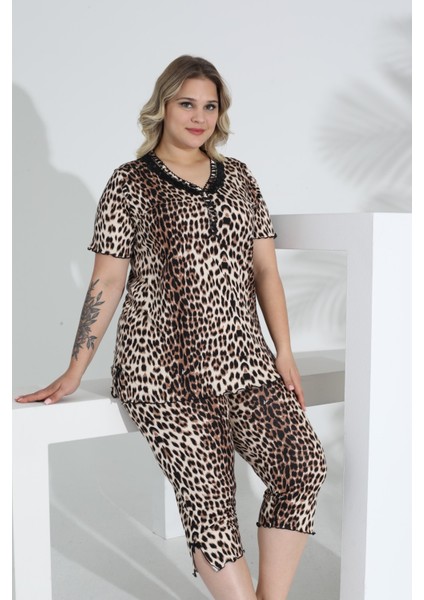 Angelique Bambu Kumaş Kısa Kol Dantel Detaylı Kadın Kapri Takım 22263 fırsatları