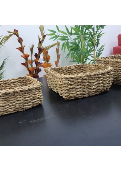 3'lü Kare Hasır Düzenleyici Dekoratif Natural Hasır Sepet, Damat Sepeti, Damat Bohçası fiyatları