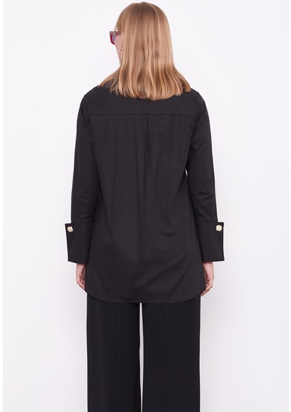 Siyah Broş Düğme Detaylı Gömlek fırsatları
