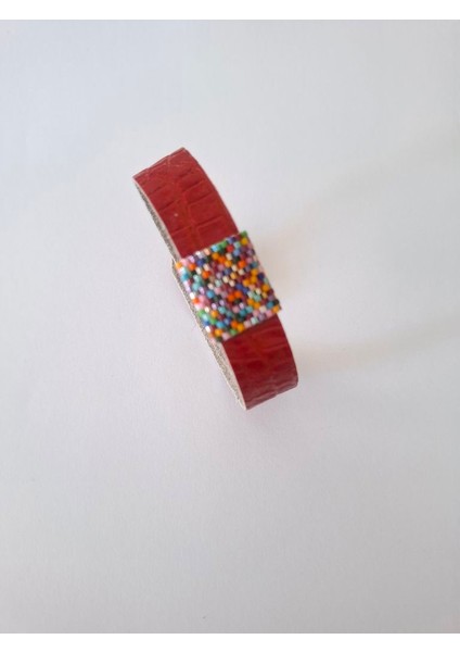 El Yapımı Miyuki Boncuklu Kırmızı Deri Bileklik fiyatları