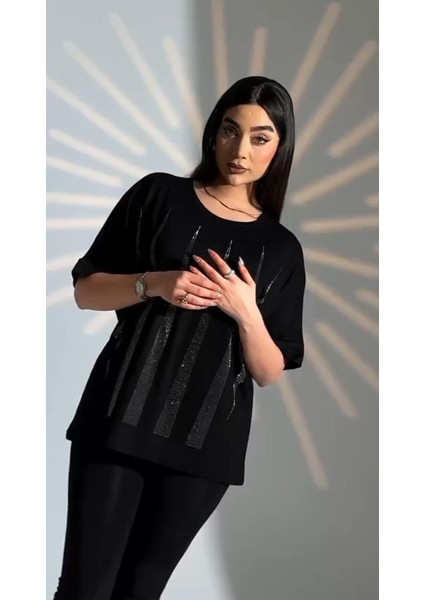 :oversize Piramit Taş Detaylı Bluz