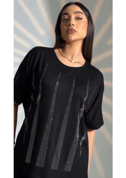 :oversize Piramit Taş Detaylı Bluz