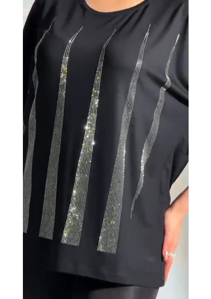 :oversize Piramit Taş Detaylı Bluz
