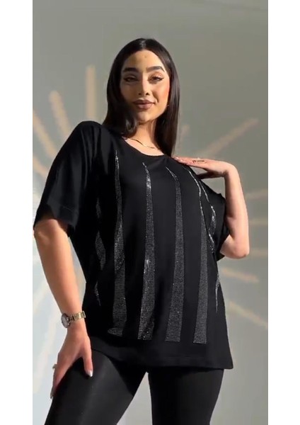 :oversize Piramit Taş Detaylı Bluz