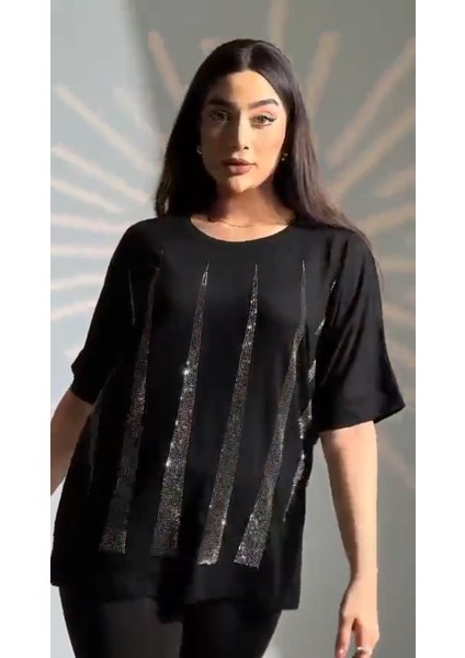 :oversize Piramit Taş Detaylı Bluz