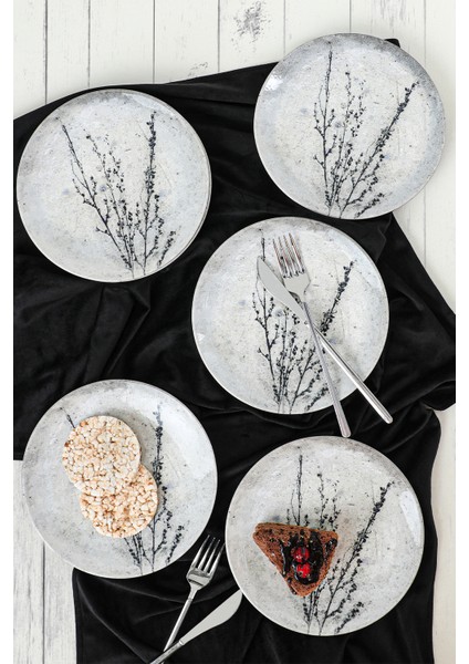 Black Little Flower Pasta Tabağı 20 cm 6 Adet 20974