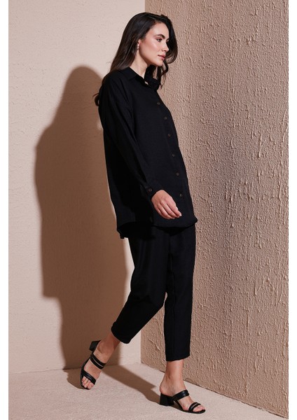 Keten Karışımlı Regular Fit Lastikli Bel Uzun Kollu Alt Üst Takım Bayan Takım 6696622 fiyatları