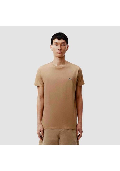 Basıc Bej Slim Fit Bisiklet Yaka