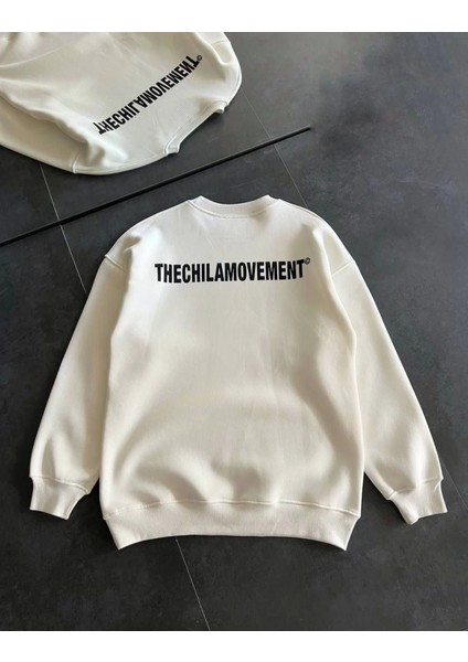 Modamuvo Kışlık Bisiklet Yaka Oversize Baskılı Sweatshirt - Beyaz