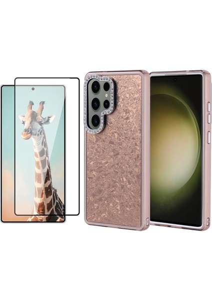 Samsung Galaxy S24 Ultra Kılıf Taşlı Tasarımlı Zore Kapi Kapak + Temperli Cam Ekran Koruyucu