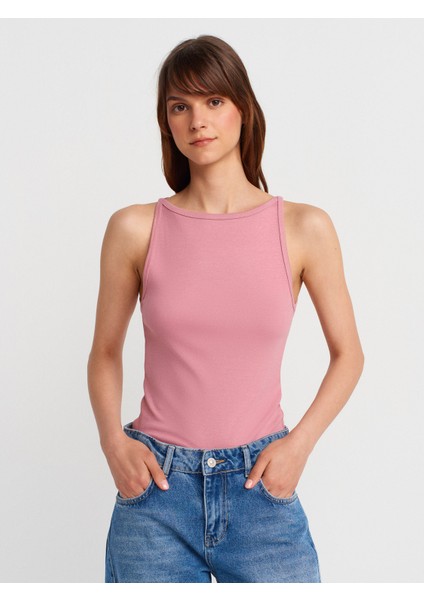 21048 Halter Yaka Top-Gül