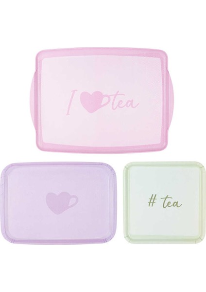 Melamin Tea Desenli 3lü Kaydırmaz Tepsi 25-36-43CM