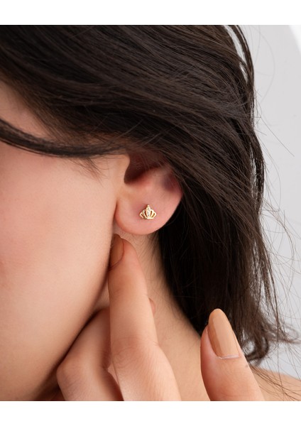 925 Ayar Gold Zirkon Taşlı Minimal Taç Çivili Gümüş Küpe fiyatları