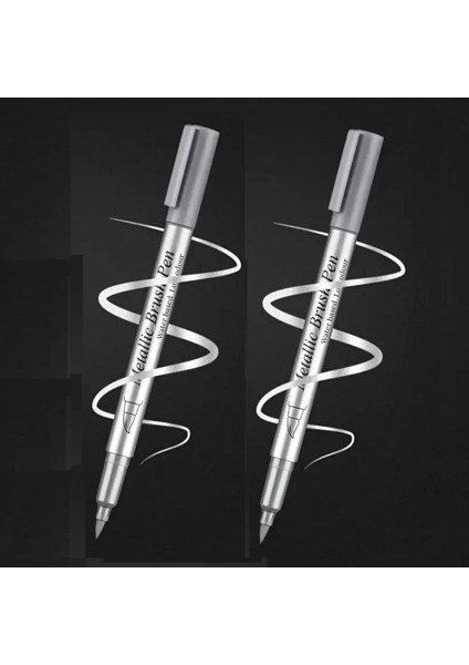 Gümüş Metalik Brush Marker Kaligrafi Kalemi, Cam Kalemi, Davetiye, Süsleme, Balon, Bardak Yazı-2 Ad