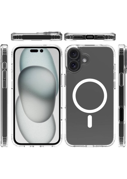 Apple iPhone 16 Uyumlu Magsafe Manyetik Wireless Kablosuz Şarj Destekli Sert Silikon Şeffaf Kapak