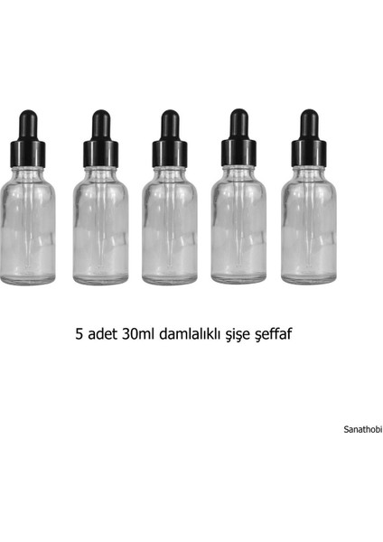 Şeffaf Cam Damlalıklı Şişe, Medikal Şişe, Boş Şişe, Mürekkep Şişe 30 ml-5 Adet