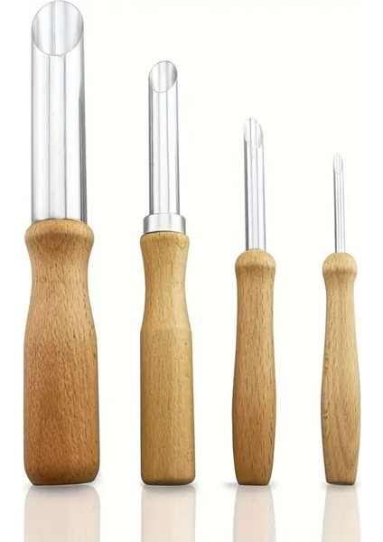 Kil Delik Açacağı, Modelleme Delik Açma, Çölekçilik, Ahşap Saplı Paslanmaz Çelik-Set 4 Adet
