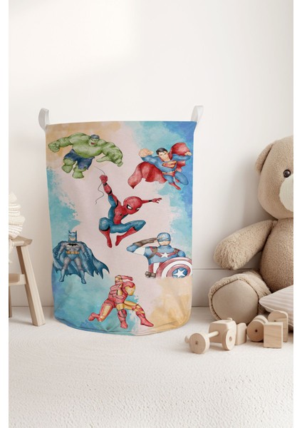 Süper Kahramanlar Desenli Çocuk ve Bebek Odası Düzenleyici Oyuncak Veya Kirli Sepeti TLAS-315