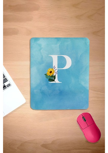 Dikdörtgen, P Harfine Özel Mousepad, Bilek Destekli Konforlu Mousepad, Bilgisayar Faresi Aksesuarı, Laptop Aksesuarı