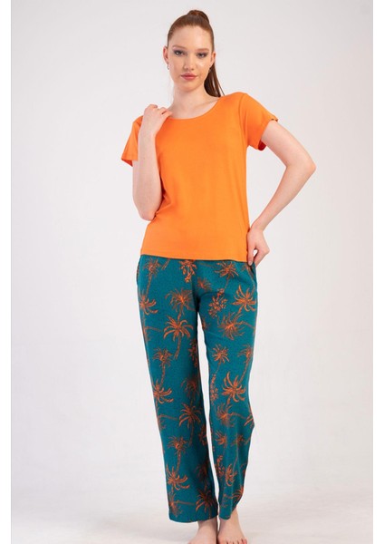 Kadın Kısa Kol Oranj Pijama Takımı C8T4N0O014