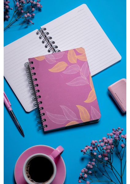 Fuşya Yaprak Spiralli Defter 12X17