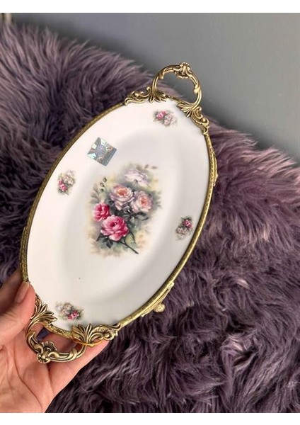 Antique Kulplu Oval Sunum Tabak 28CM fiyatları