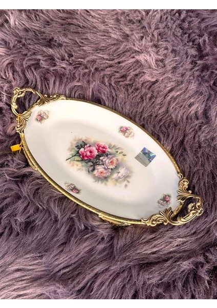 Antique Kulplu Oval Sunum Tabak 28CM fırsatları
