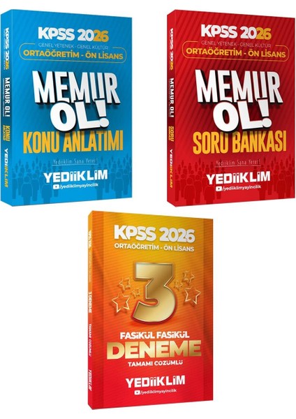 Yediiklim 2026 Kpss Gy Gk Ortaöğretim Ön Lisans Memur Ol Konu-Soru-3 Yıldız Deneme Seti 3 Lü