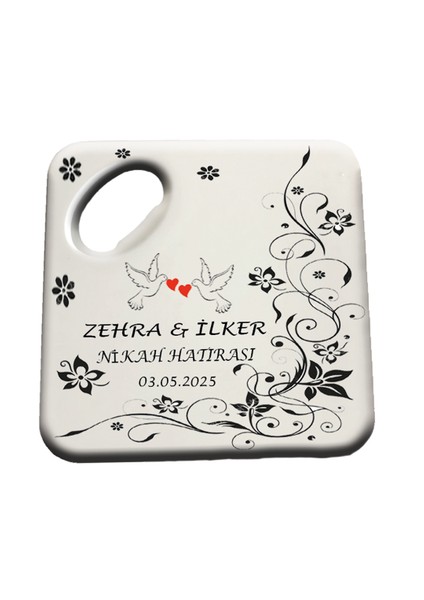 Nikah Nişan Özel Günler Için Kişiye Özel Kare Bardak Altlığı Magnet Açacak MG0023