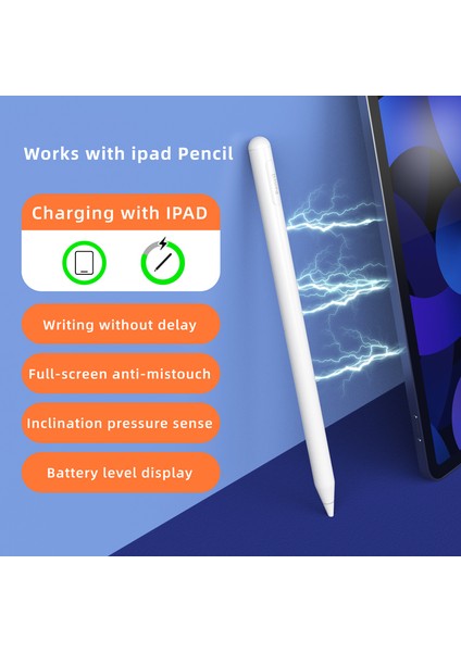 S-IP02 Stylus Kalem iPad Dokunmatik Ekranlar Manyetik Kablosuz Şarjlı Kapasitif Kalem Dokunmatik Kalem-Beyaz (Yurt Dışından)