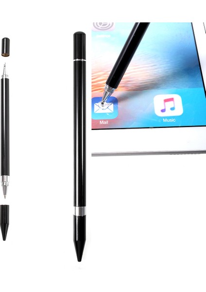 iPhone Samsung Sony Vb. Için Tükenmez Kalem Özelliğine Sahip 2'si 1 Arada Muto-Fonksiyonlu Stylus Kalem - Siyah (Yurt Dışından)