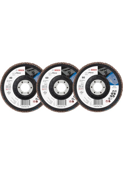 Menashop Professional 3 Adet Flap Disk Seti X551 Expert For Metal, Çelik ve Paslanmaz Çelik Taşlama Için, Açılı, 115 Mm, Kum Kalınlığı 40/60/80, Küçük Avuç Taşlama Makineleri Için Uygundur