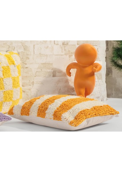 Menashop Pop Stripe Dokuma Yastık Hardal 45X45CM
