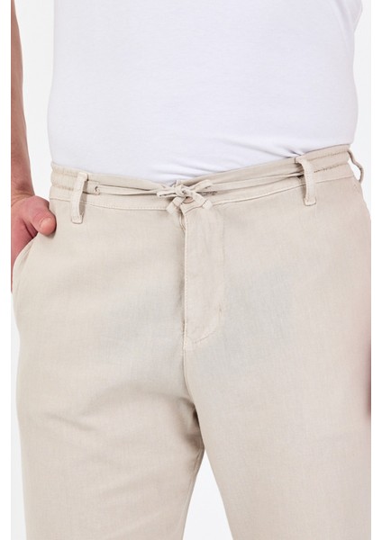 Theseason Erkek Taş Pamuklu Keten Görünümlü Beli Bağcıklı Relaxed Fit Yazlık Chino Pantolon fiyatları