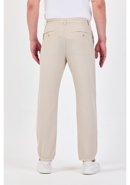 Theseason Erkek Taş Pamuklu Keten Görünümlü Beli Bağcıklı Relaxed Fit Yazlık Chino Pantolon indirimleri