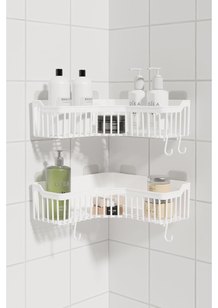 Menashop Home Banyor Köşe Yapışkanlı Banyo Rafı, 2'li Banyo Düzenleyici, Duvar Duş Rafı Bany Organizer Şampuanlık