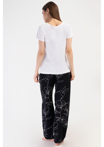 Kadın Kısa Kol Beyaz Pijama Takımı C6T4N0O014