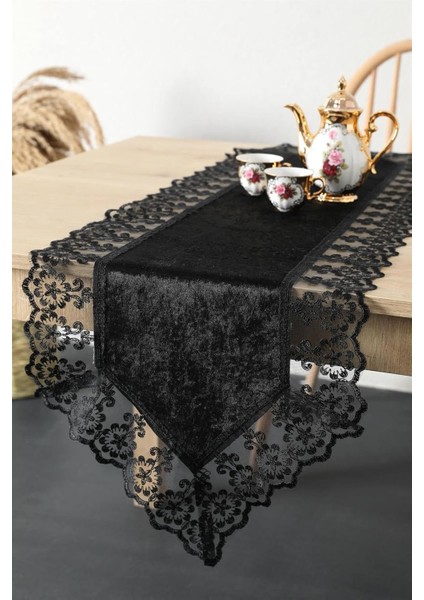 Menashop Fatih Güpürlü Kadife Runner - Siyah