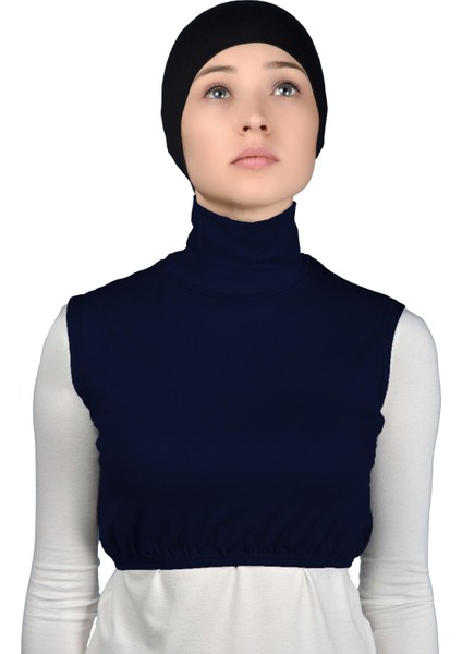 Sıfır Kol Balıkçı Yaka Tam Boğazlı Likralı Penye Kadın Yarım Body - Lacivert fiyatları