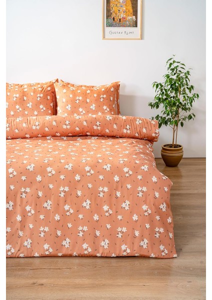 Menashop Tarçın Çiçekli Çift Kişilik Nevresim Takımı Pamuklu