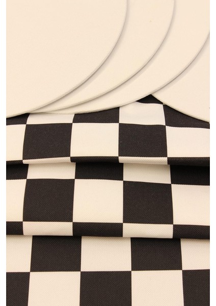 Menashop Beyaz Büyük Kare Desenli Dijital Baskılı Runner Amerikan Servis 40X150 cm