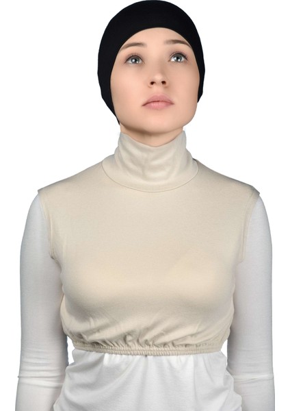 Sıfır Kol Balıkçı Yaka Tam Boğazlı Likralı Penye Kadın Yarım Body - Krem fiyatları