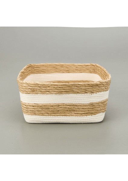 Boho Style Büyük Kağıt Ip Sepet - Bej / Beyaz - 28X28X14 cm fiyatları