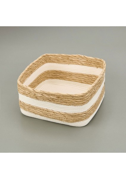 Boho Style Büyük Kağıt Ip Sepet - Bej / Beyaz - 28X28X14 cm modelleri