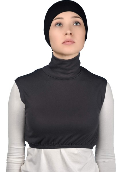 Sıfır Kol Balıkçı Yaka Tam Boğazlı Likralı Penye Kadın Yarım Body - Füme fiyatları